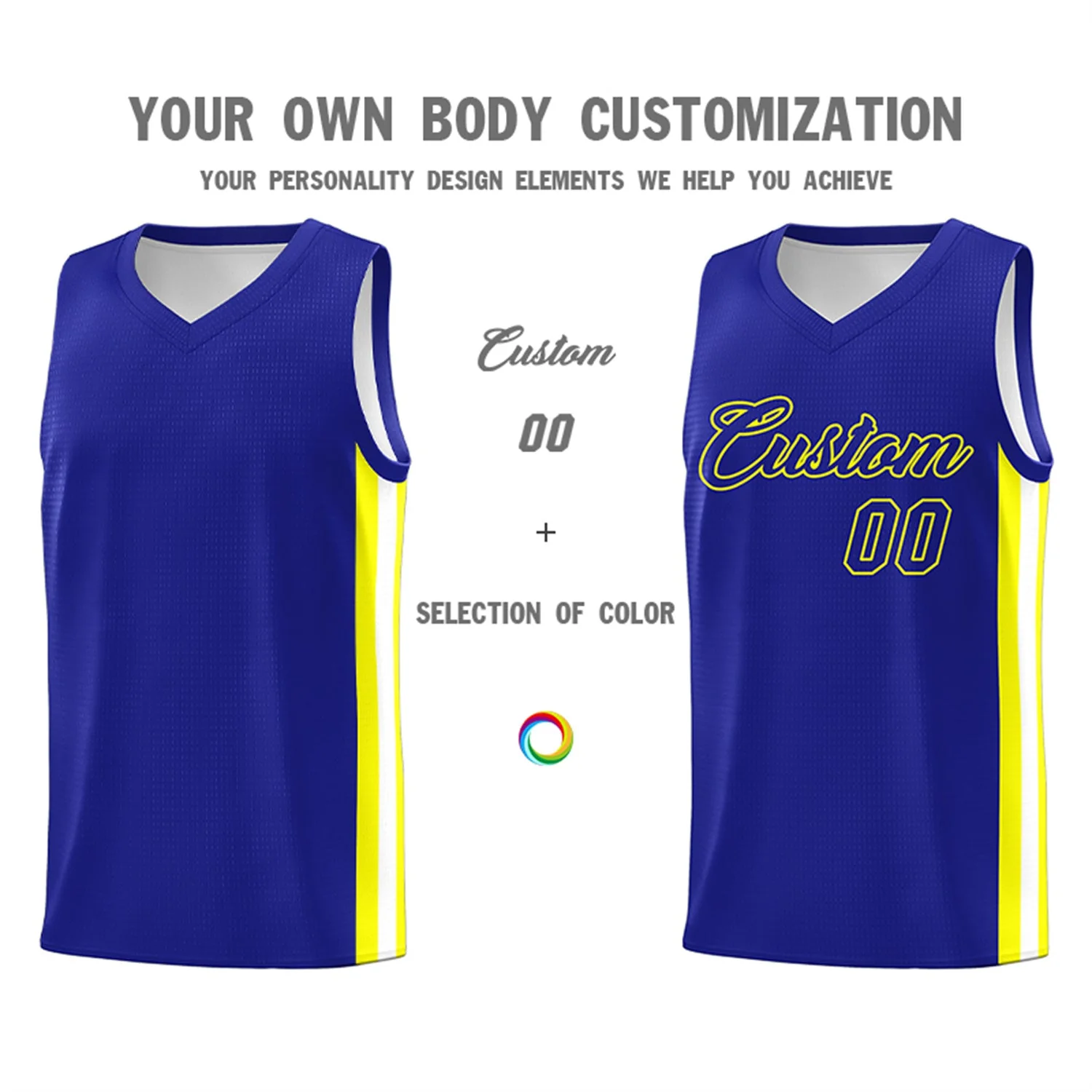 Custom Royal Yellow Classic Tops Men/Boy Athletic Basketball Jersey - Image 3