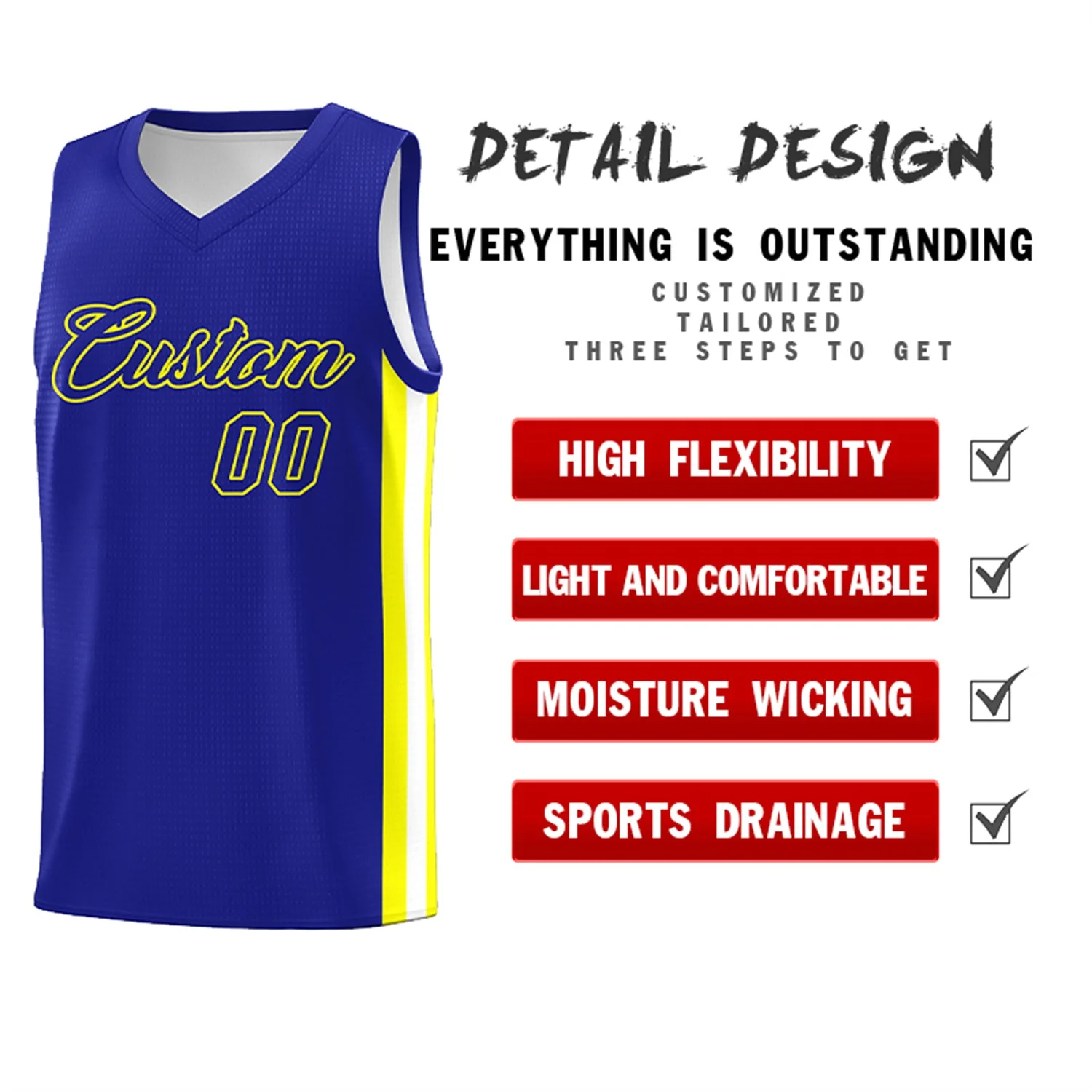 Custom Royal Yellow Classic Tops Men/Boy Athletic Basketball Jersey - Image 4