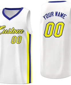 Custom White Yellow-Royal Classic Tops Men/Boy Athletic Basketball Jersey