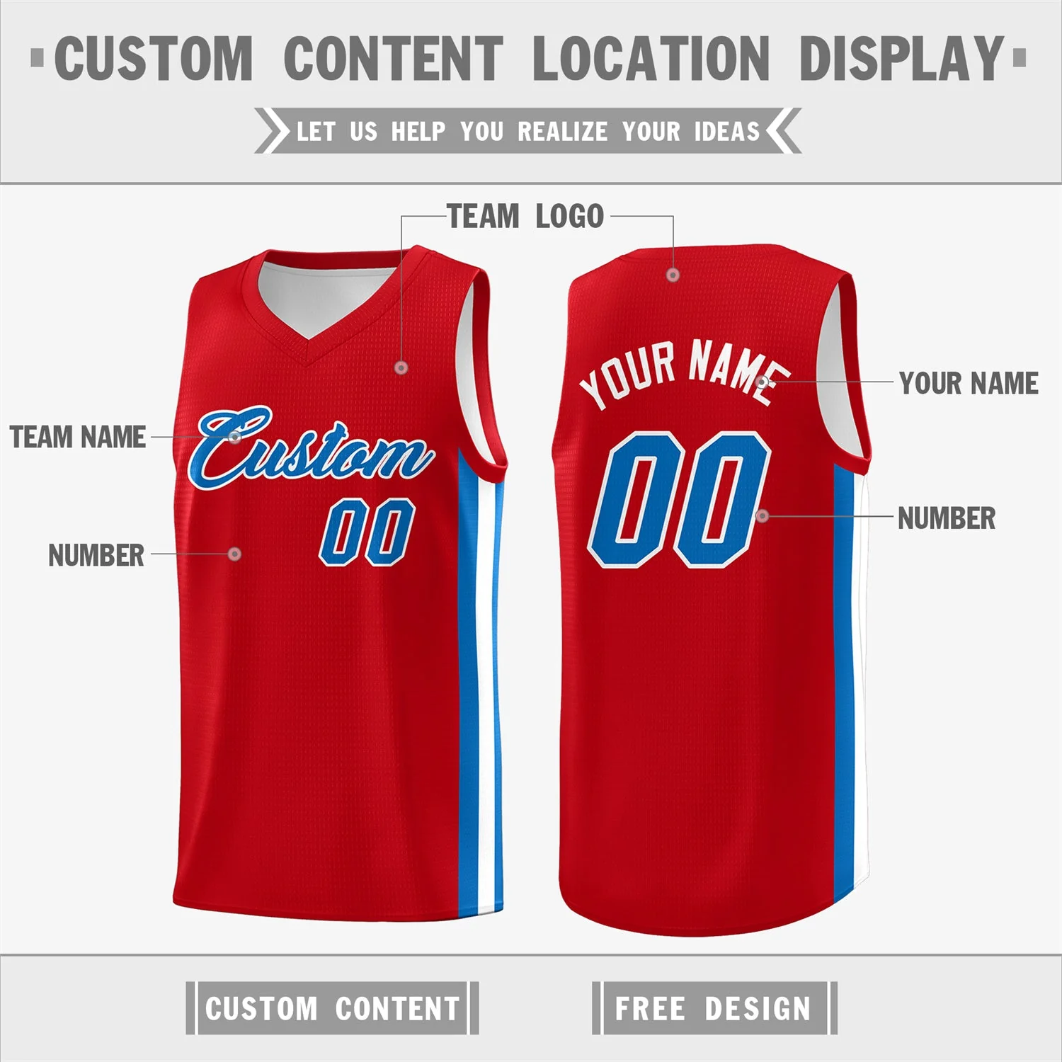 Custom Red Royal Classic Tops Men/Boy Athletic Basketball Jersey - Image 2