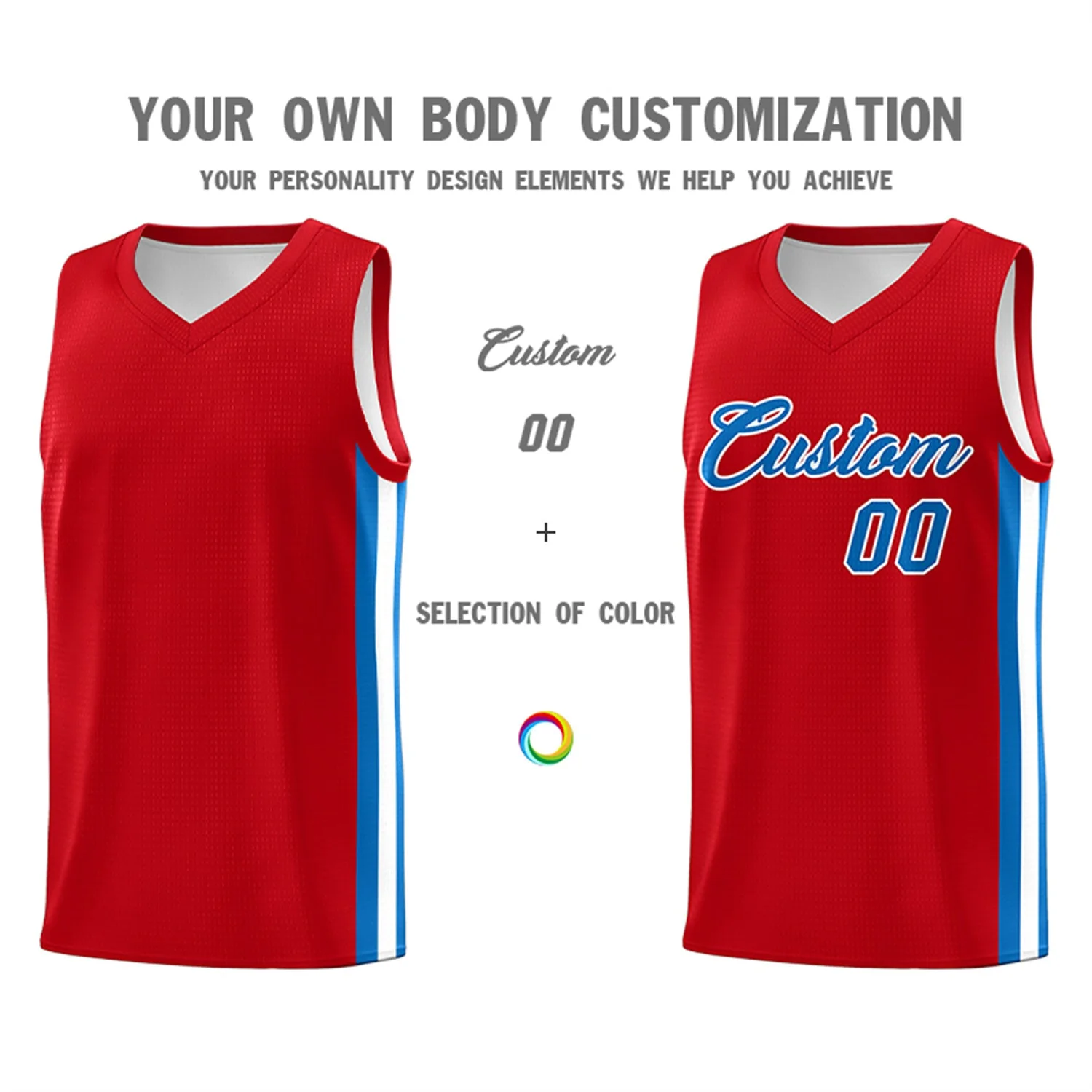 Custom Red Royal Classic Tops Men/Boy Athletic Basketball Jersey - Image 3
