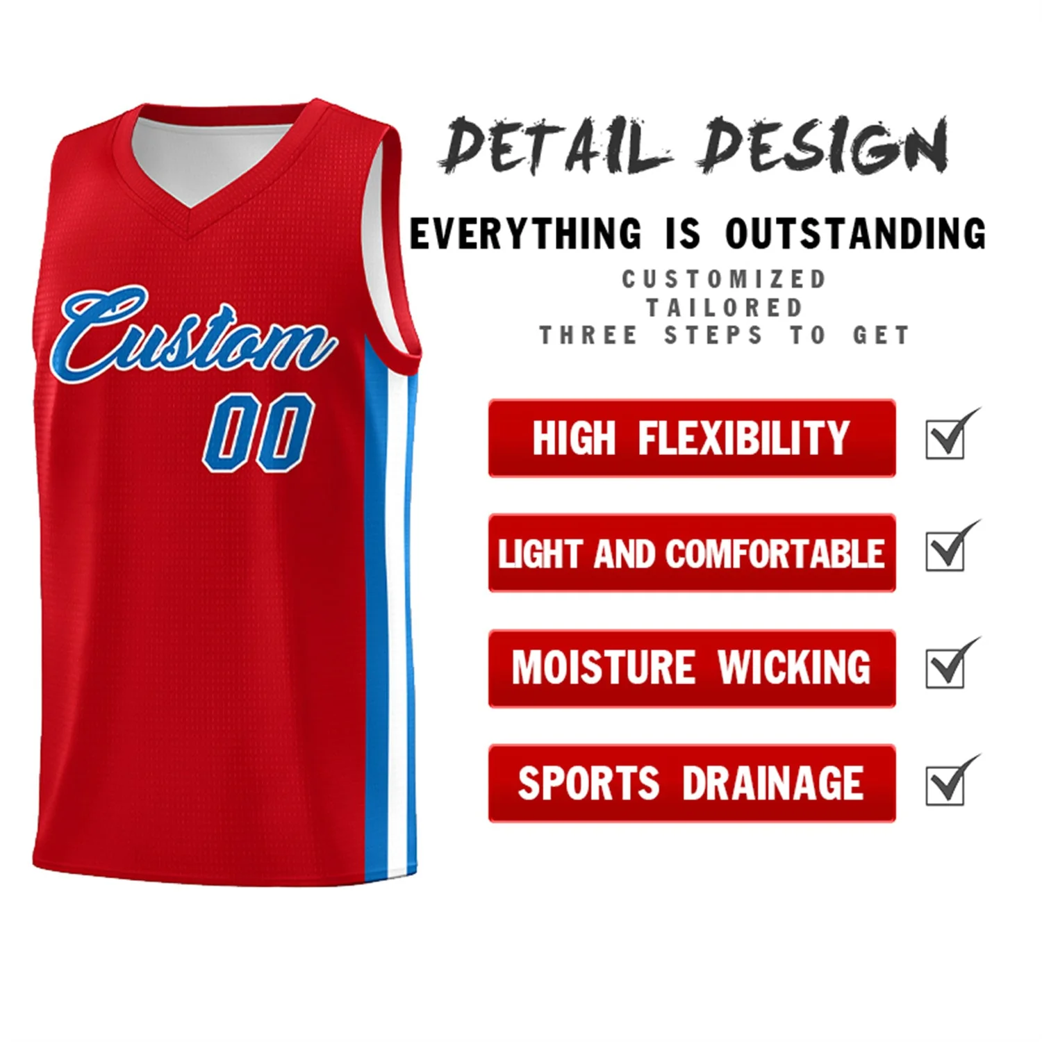 Custom Red Royal Classic Tops Men/Boy Athletic Basketball Jersey - Image 4