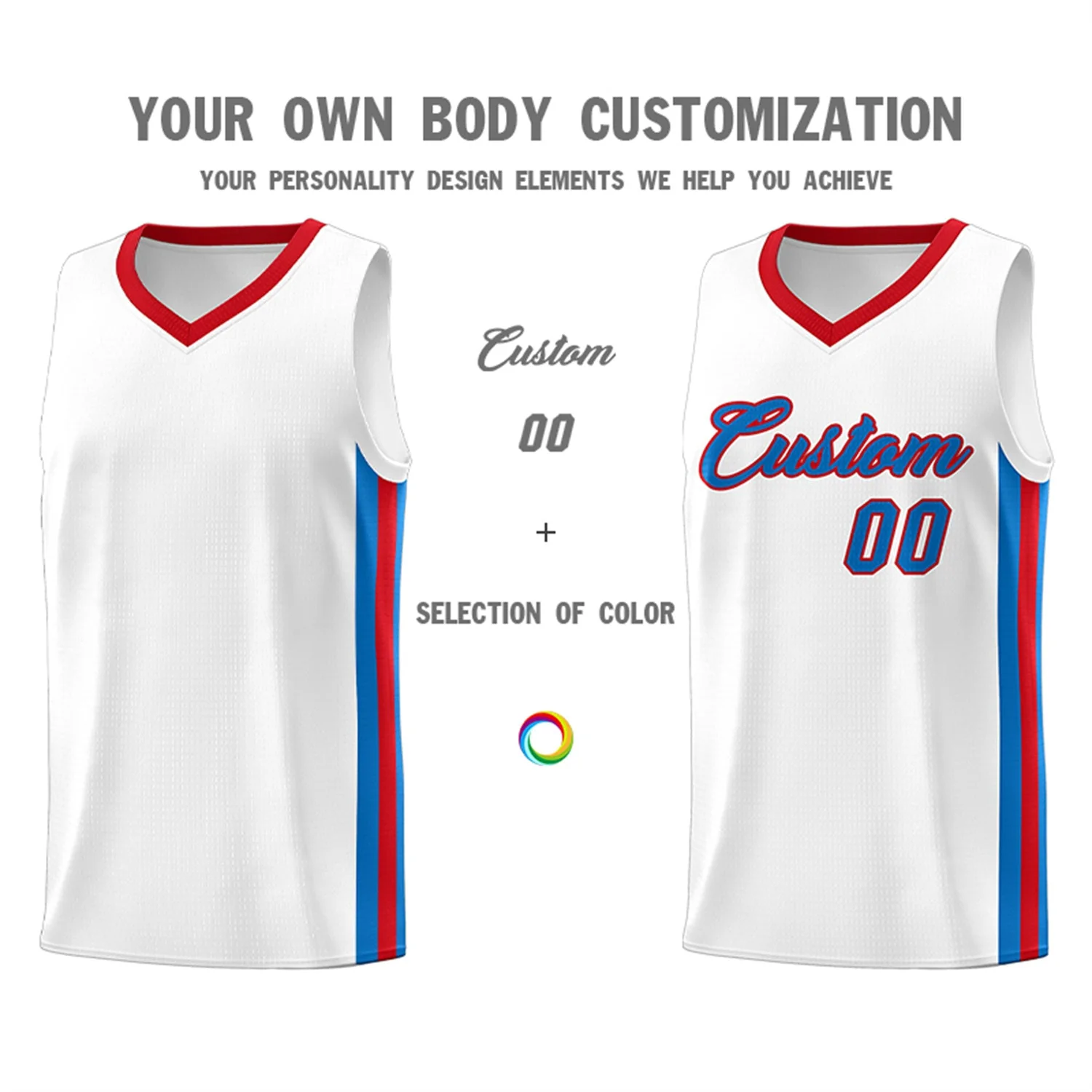 Custom White Royal-Red Classic Tops Athletic Casual Basketball Jersey - Image 3
