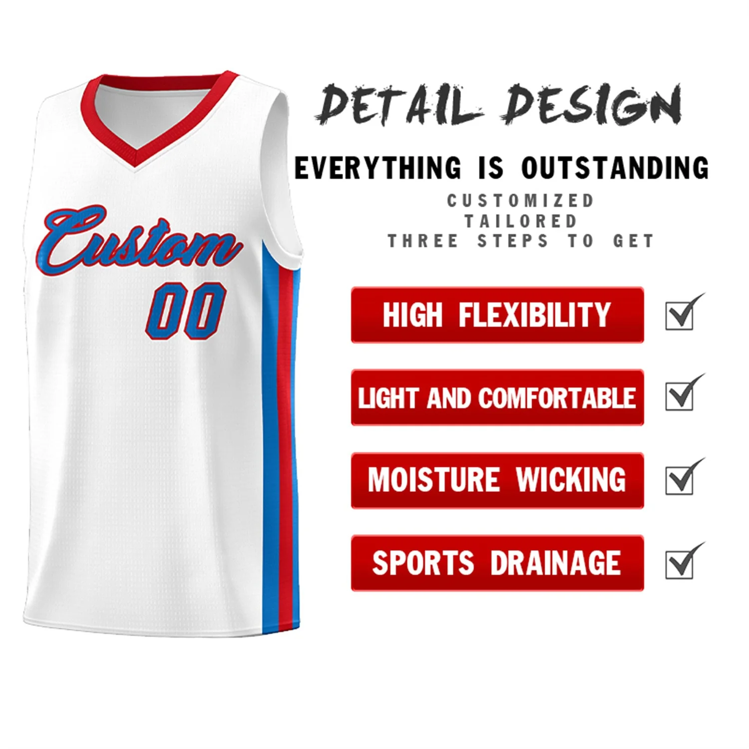 Custom White Royal-Red Classic Tops Athletic Casual Basketball Jersey - Image 4
