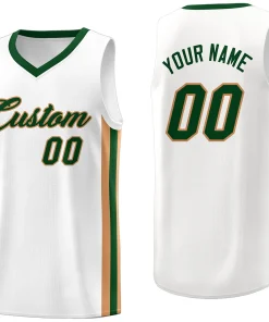 Custom White Green Classic Tops Athletic Casual Basketball Jersey