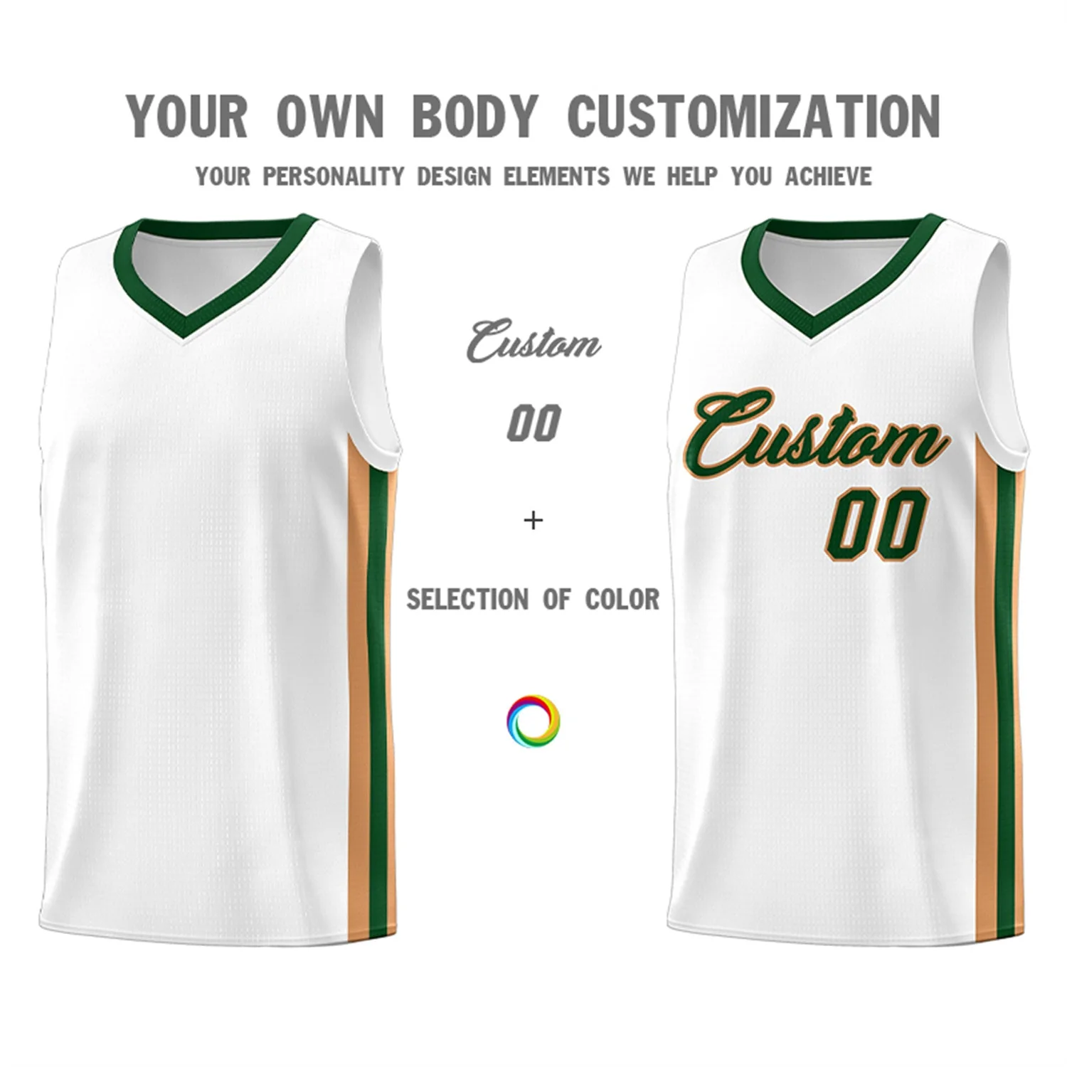 Custom White Green Classic Tops Athletic Casual Basketball Jersey - Image 3