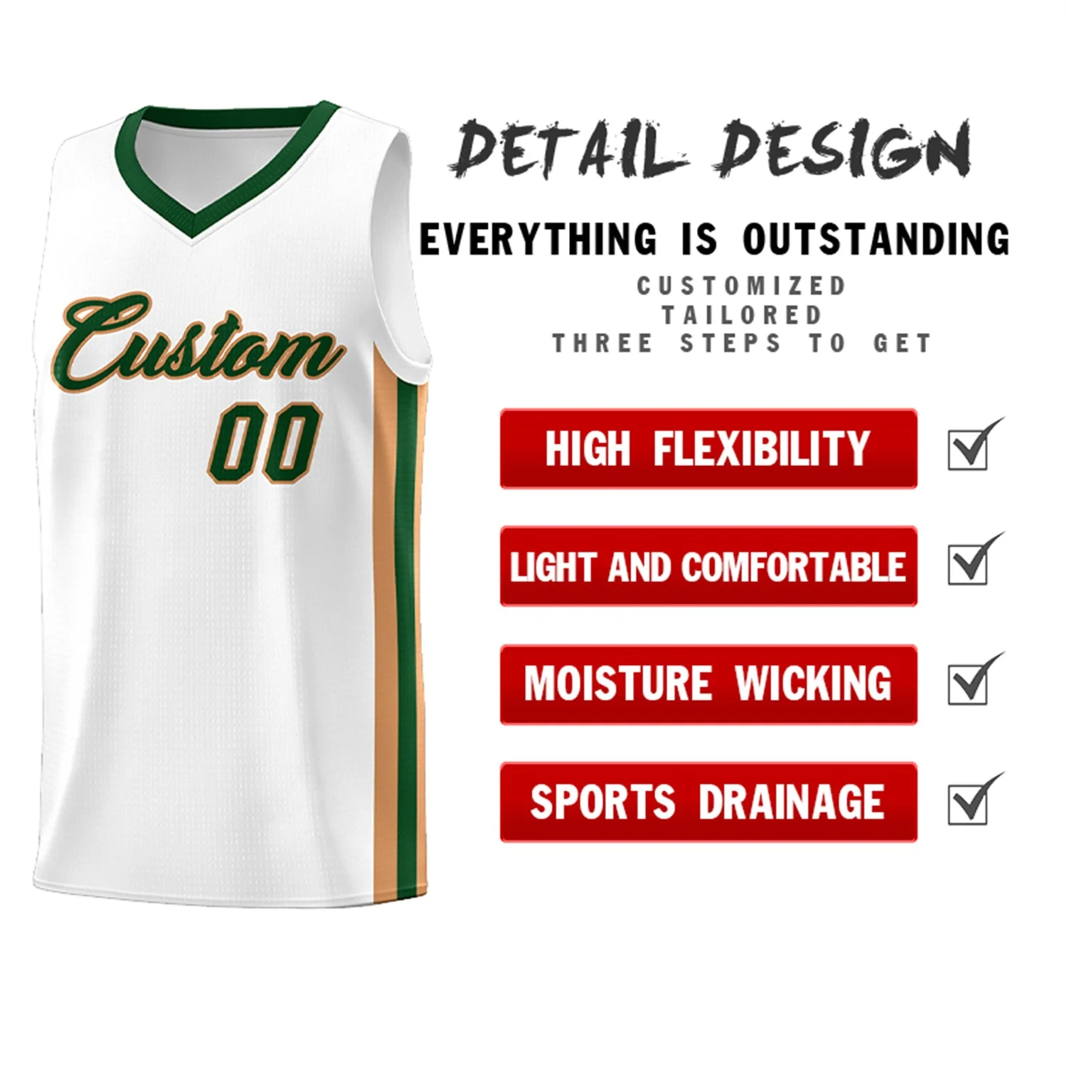 Custom White Green Classic Tops Athletic Casual Basketball Jersey - Image 4