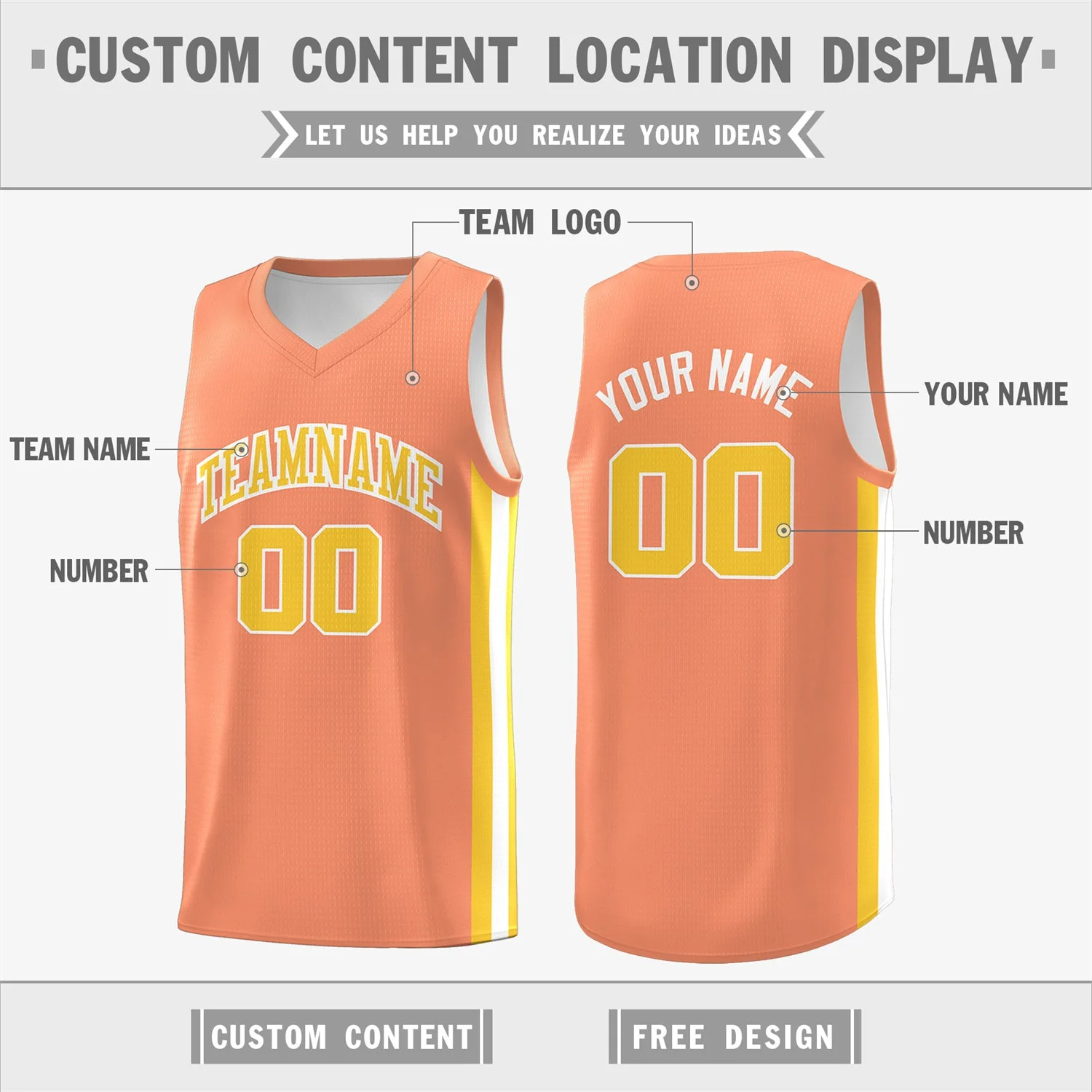 Custom Orange Yellow-White Classic Tops Athletic Casual Basketball Jersey - Image 2