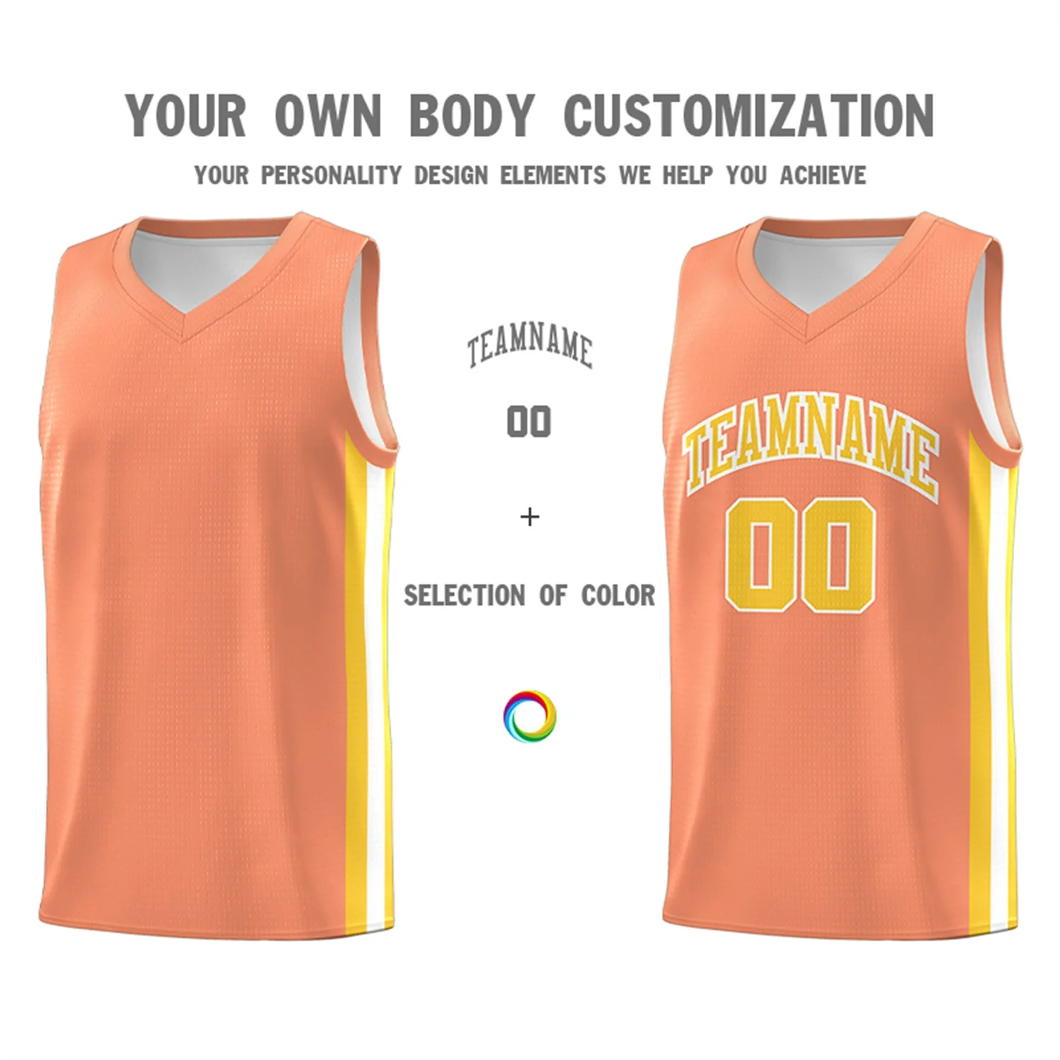 Custom Orange Yellow-White Classic Tops Athletic Casual Basketball Jersey - Image 3