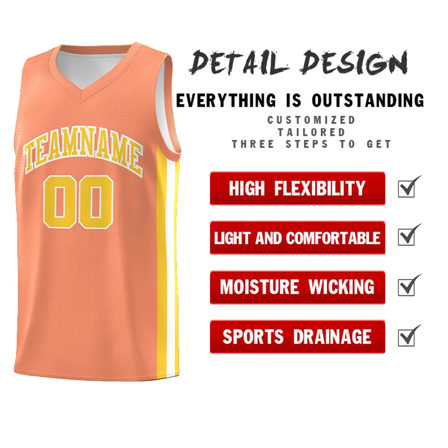 Custom Orange Yellow-White Classic Tops Athletic Casual Basketball Jersey - Image 4