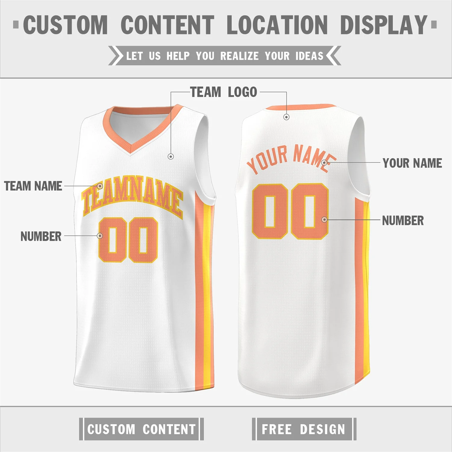 Custom White Orange-Yellow Classic Tops Athletic Casual Basketball Jersey - Image 2