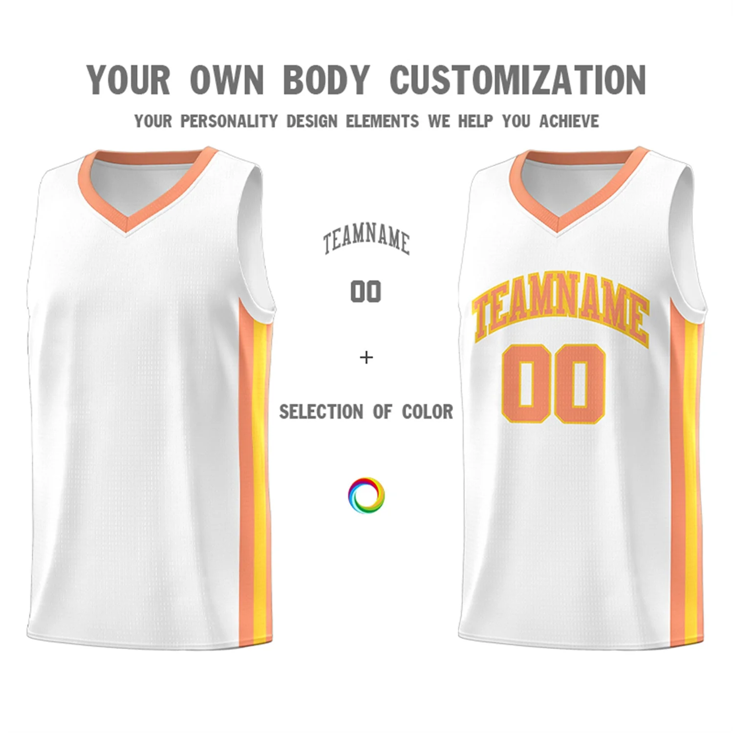 Custom White Orange-Yellow Classic Tops Athletic Casual Basketball Jersey - Image 3