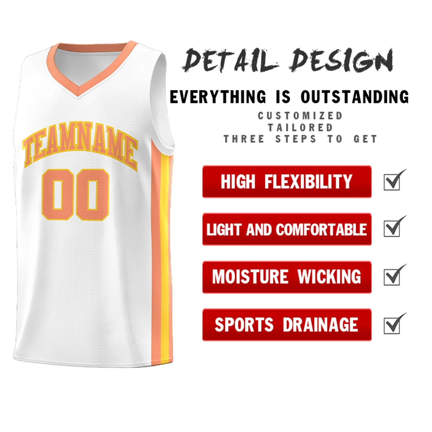Custom White Orange-Yellow Classic Tops Athletic Casual Basketball Jersey - Image 4