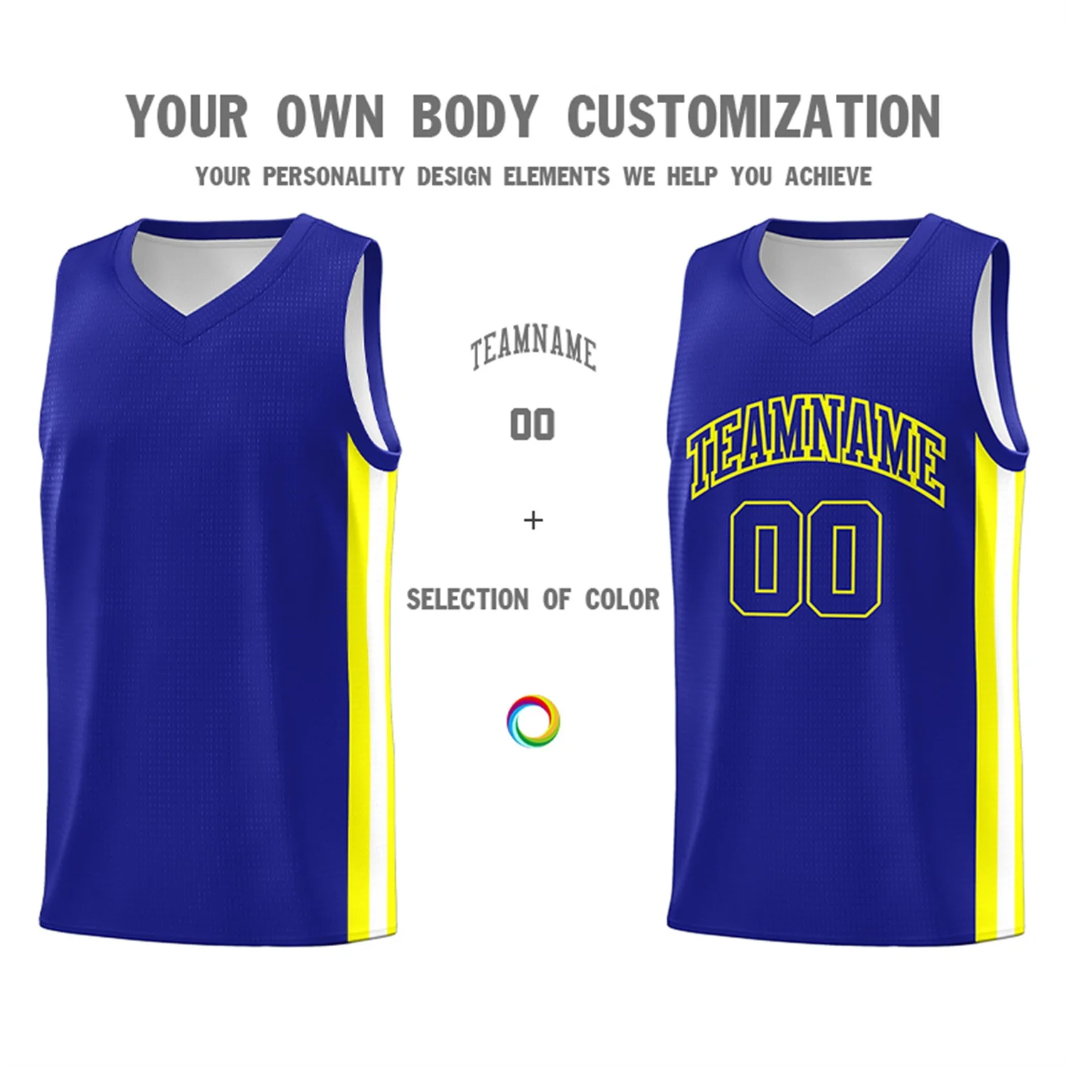 Custom Royal Yellow-White Classic Tops Athletic Casual Basketball Jersey - Image 3