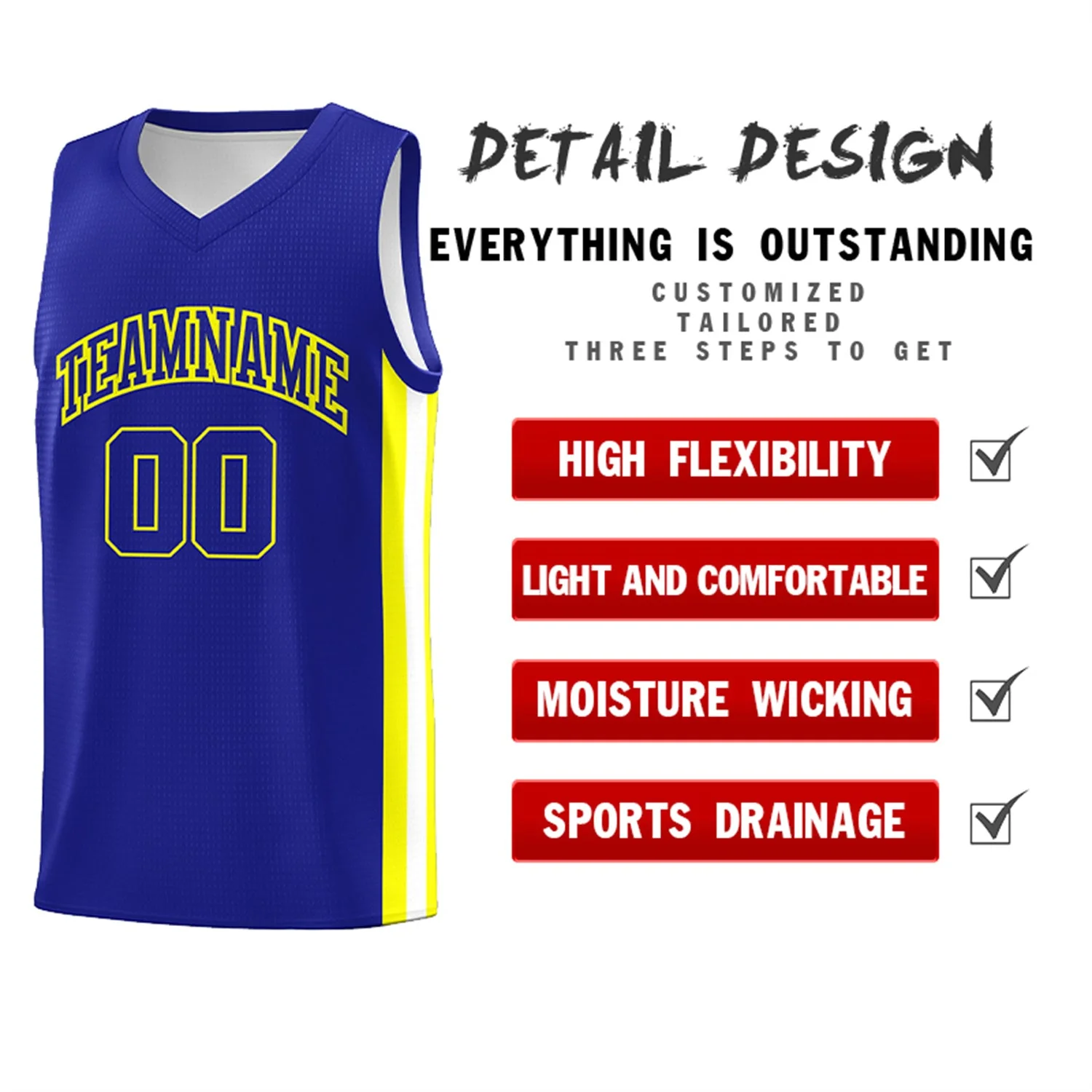 Custom Royal Yellow-White Classic Tops Athletic Casual Basketball Jersey - Image 4