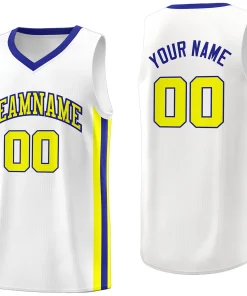 Custom White Royal-Yellow Classic Tops Athletic Casual Basketball Jersey
