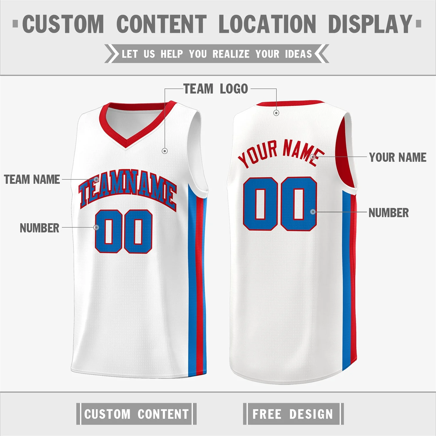 Custom White Red-Royal Classic Tops Athletic Casual Basketball Jersey - Image 2