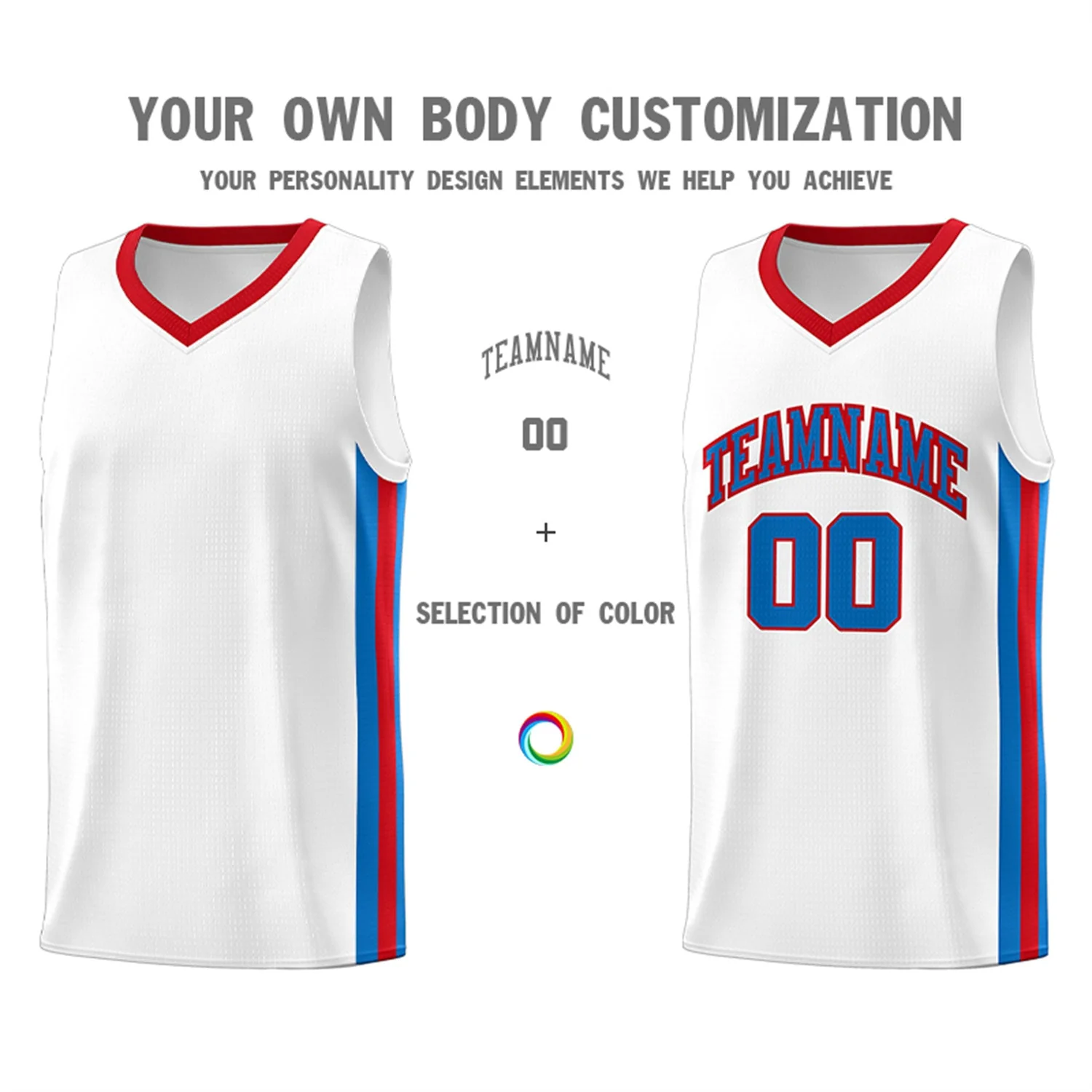 Custom White Red-Royal Classic Tops Athletic Casual Basketball Jersey - Image 3