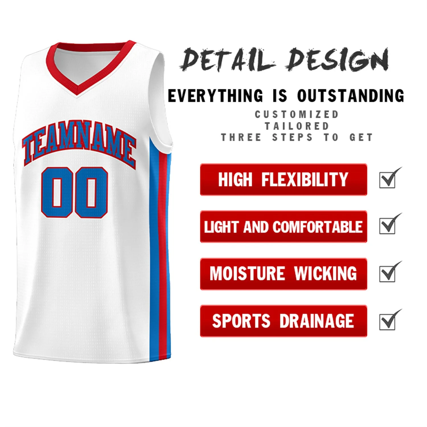 Custom White Red-Royal Classic Tops Athletic Casual Basketball Jersey - Image 4