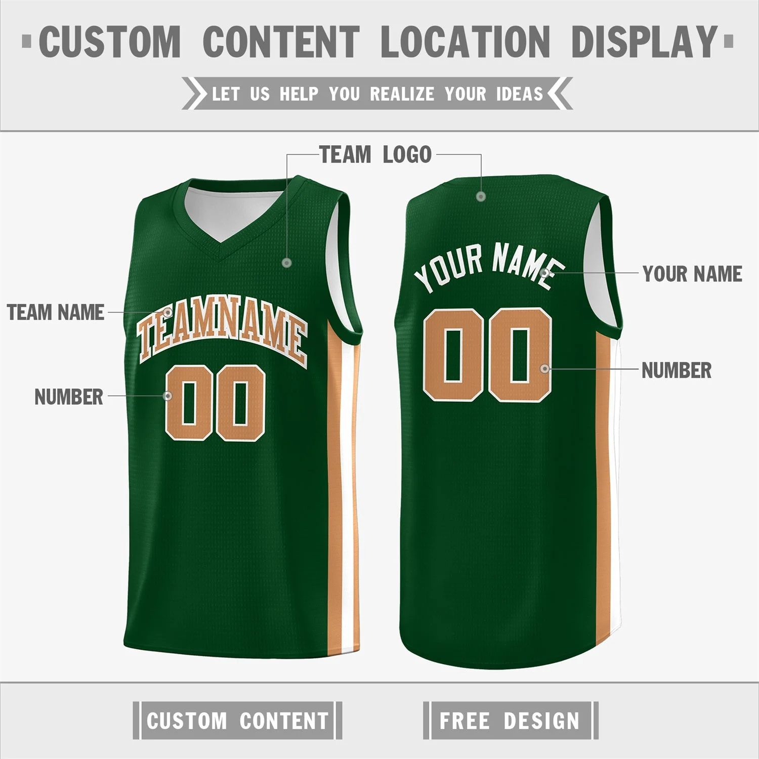 Custom Green Khaki Classic Tops Fashion Sportwear Basketball Jersey - Image 2