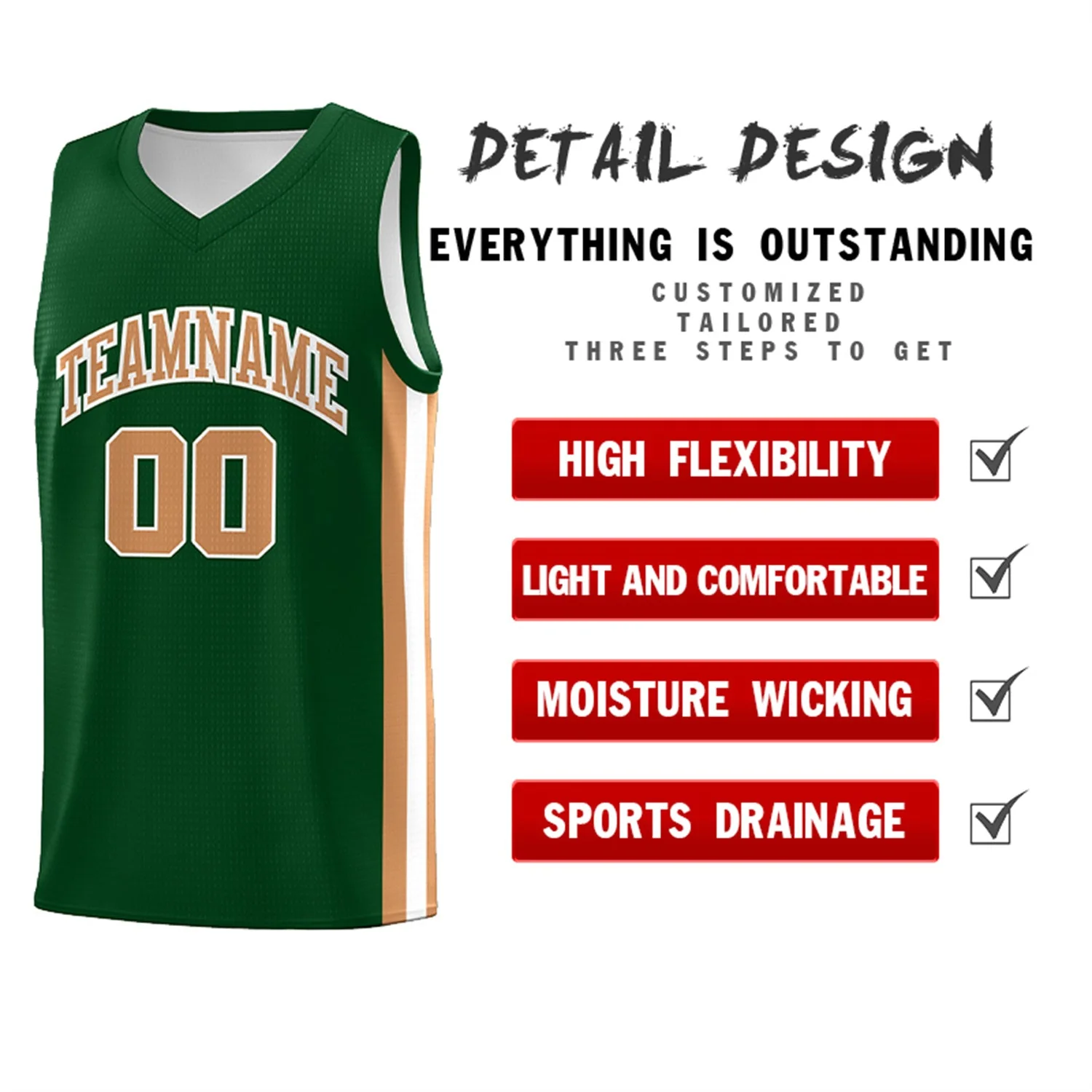 Custom Green Khaki Classic Tops Fashion Sportwear Basketball Jersey - Image 4