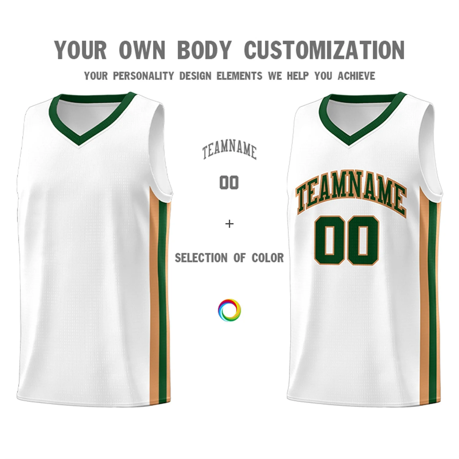 Custom White Green-Khaki Classic Tops Fashion Sportwear Basketball Jersey - Image 3