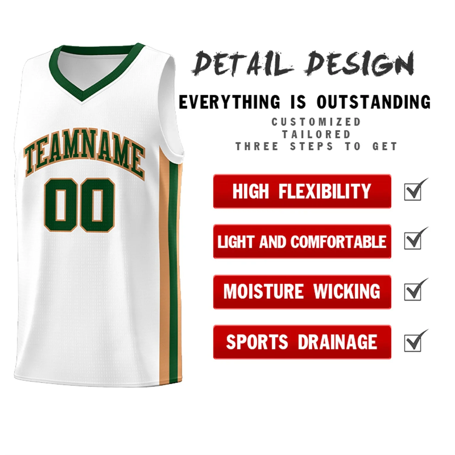 Custom White Green-Khaki Classic Tops Fashion Sportwear Basketball Jersey - Image 4