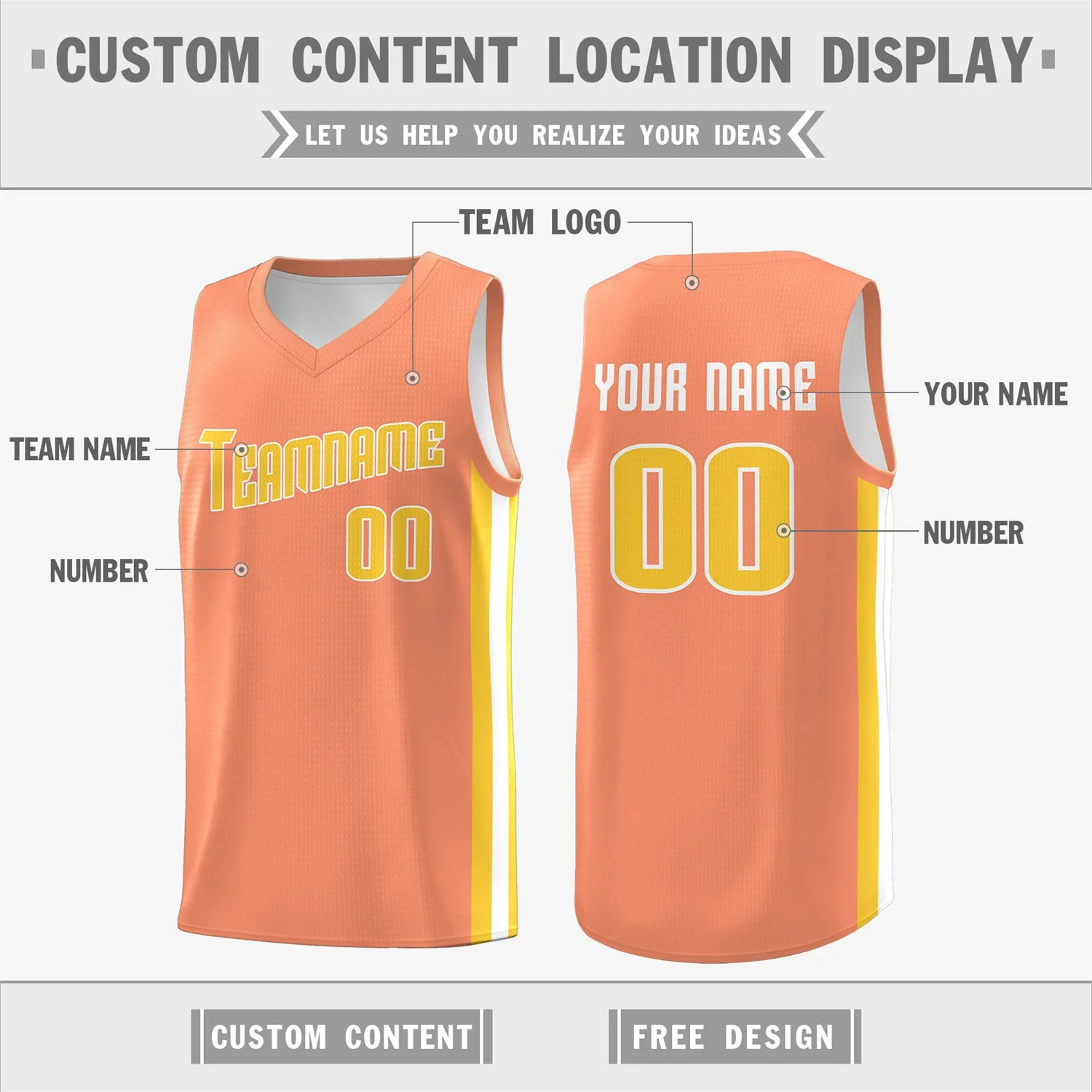 Custom Orange Yellow Classic Tops Breathable Basketball Jersey - Image 2