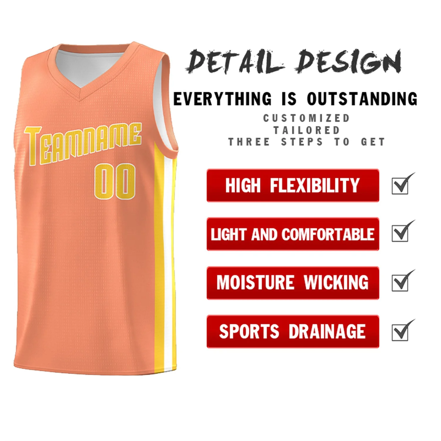 Custom Orange Yellow Classic Tops Breathable Basketball Jersey - Image 4
