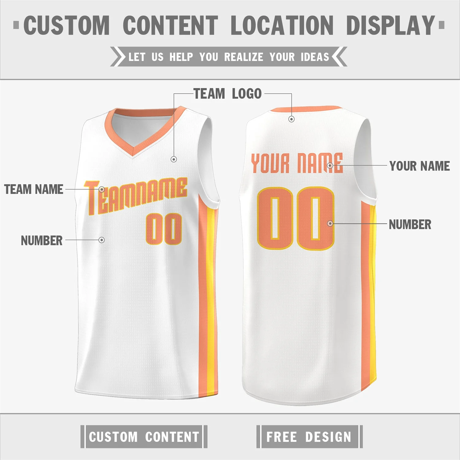 Custom White Orange Classic Tops Breathable Basketball Jersey - Image 2