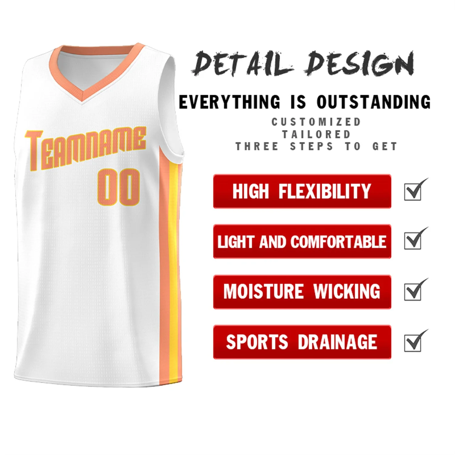 Custom White Orange Classic Tops Breathable Basketball Jersey - Image 4