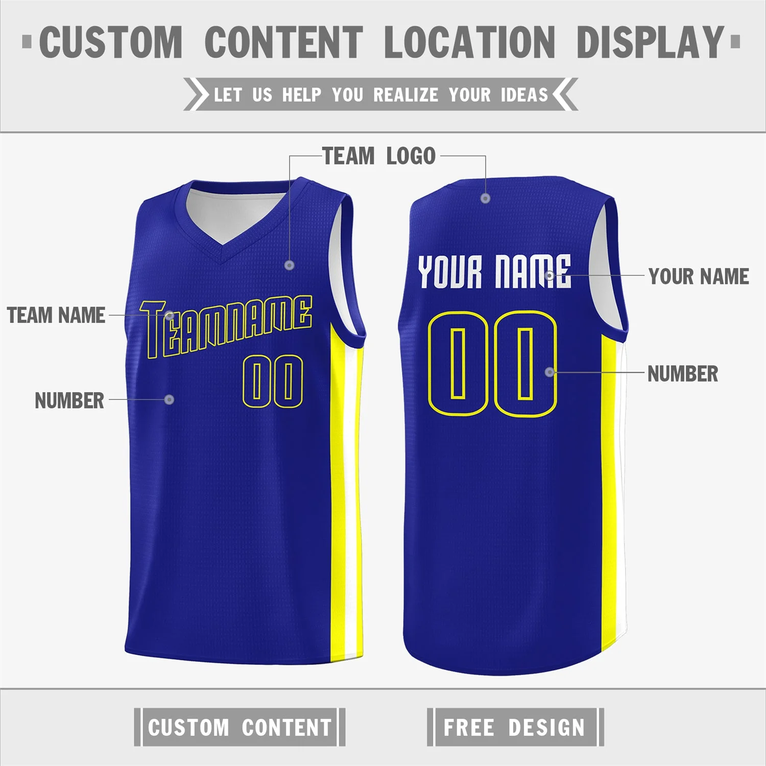 Custom Royal Yellow-White Classic Tops Tank Top Basketball Jersey - Image 2