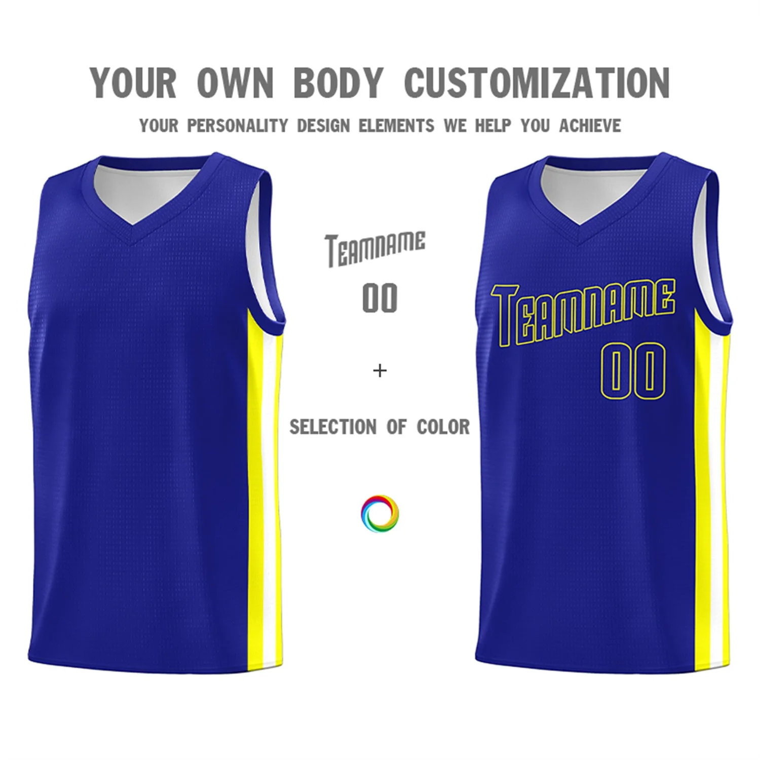 Custom Royal Yellow-White Classic Tops Tank Top Basketball Jersey - Image 3