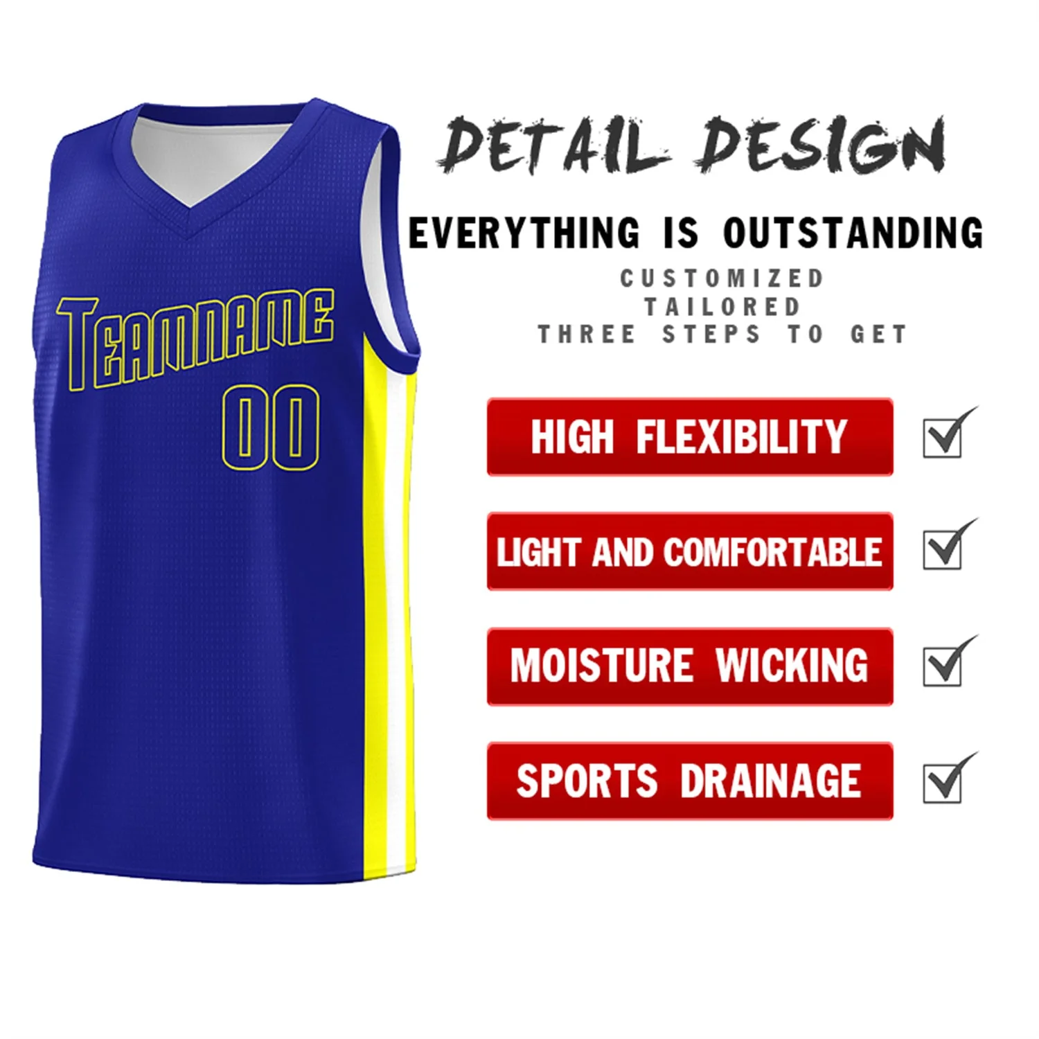 Custom Royal Yellow-White Classic Tops Tank Top Basketball Jersey - Image 4