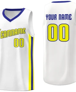 Custom White Yellow-Royal Classic Tops Tank Top Basketball Jersey