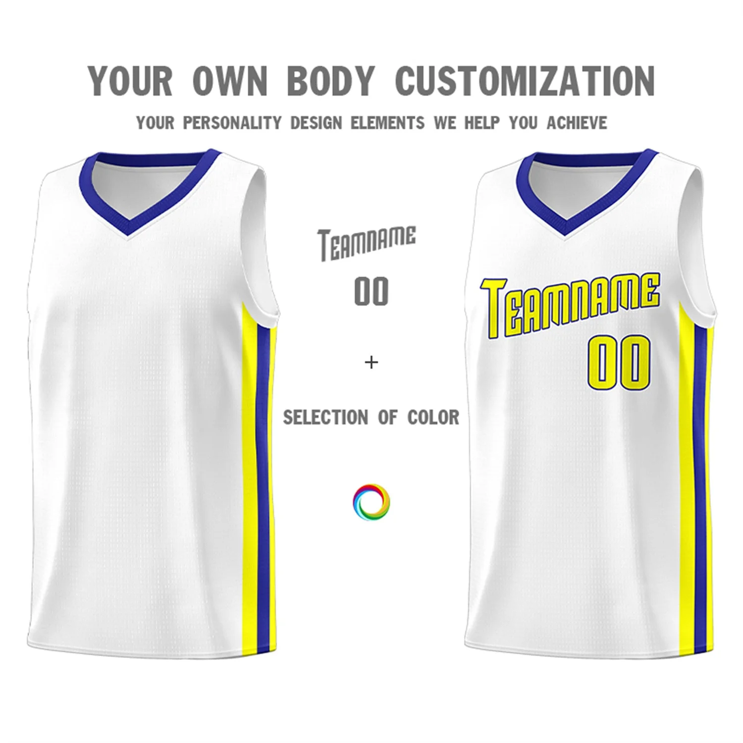Custom White Yellow-Royal Classic Tops Tank Top Basketball Jersey - Image 3