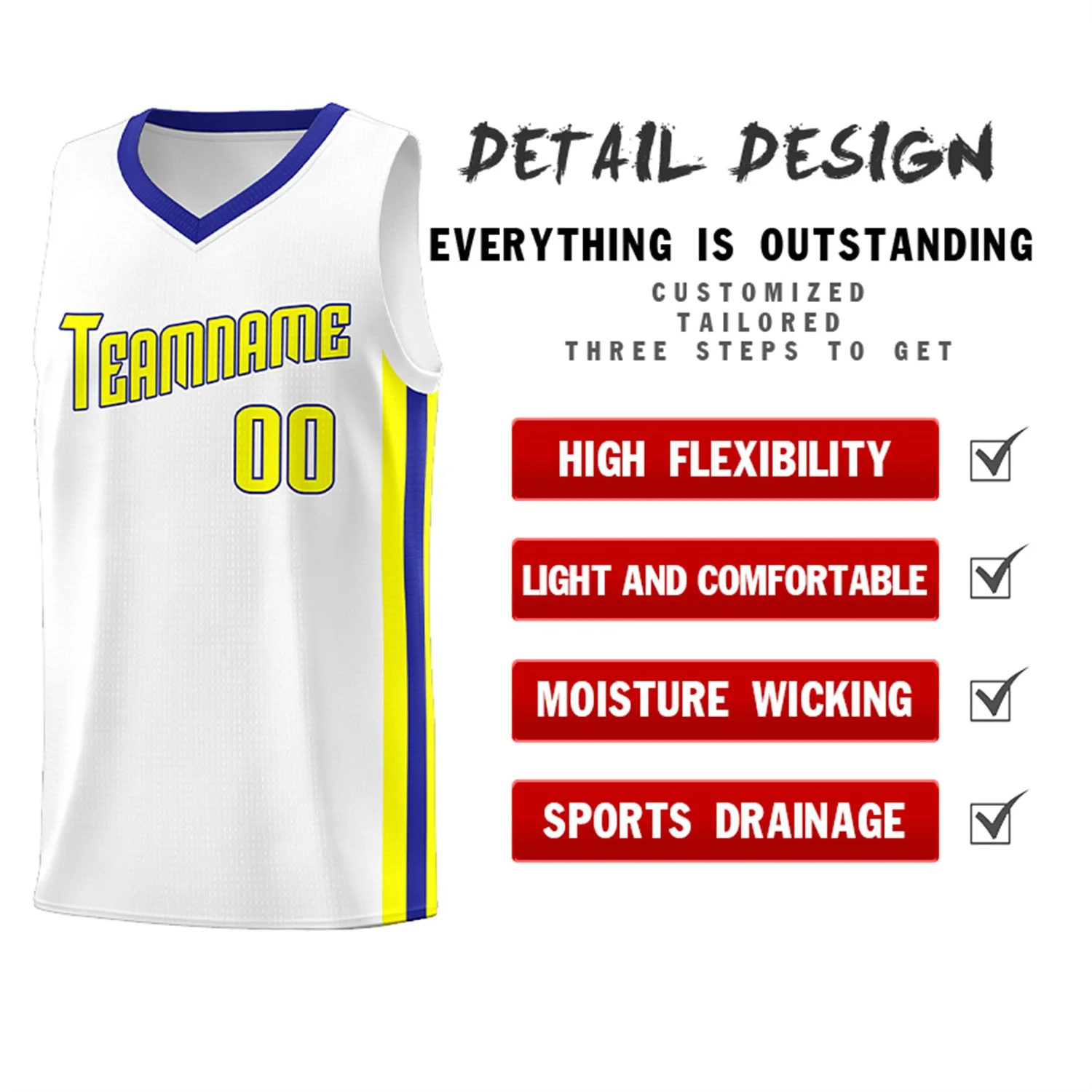 Custom White Yellow-Royal Classic Tops Tank Top Basketball Jersey - Image 4