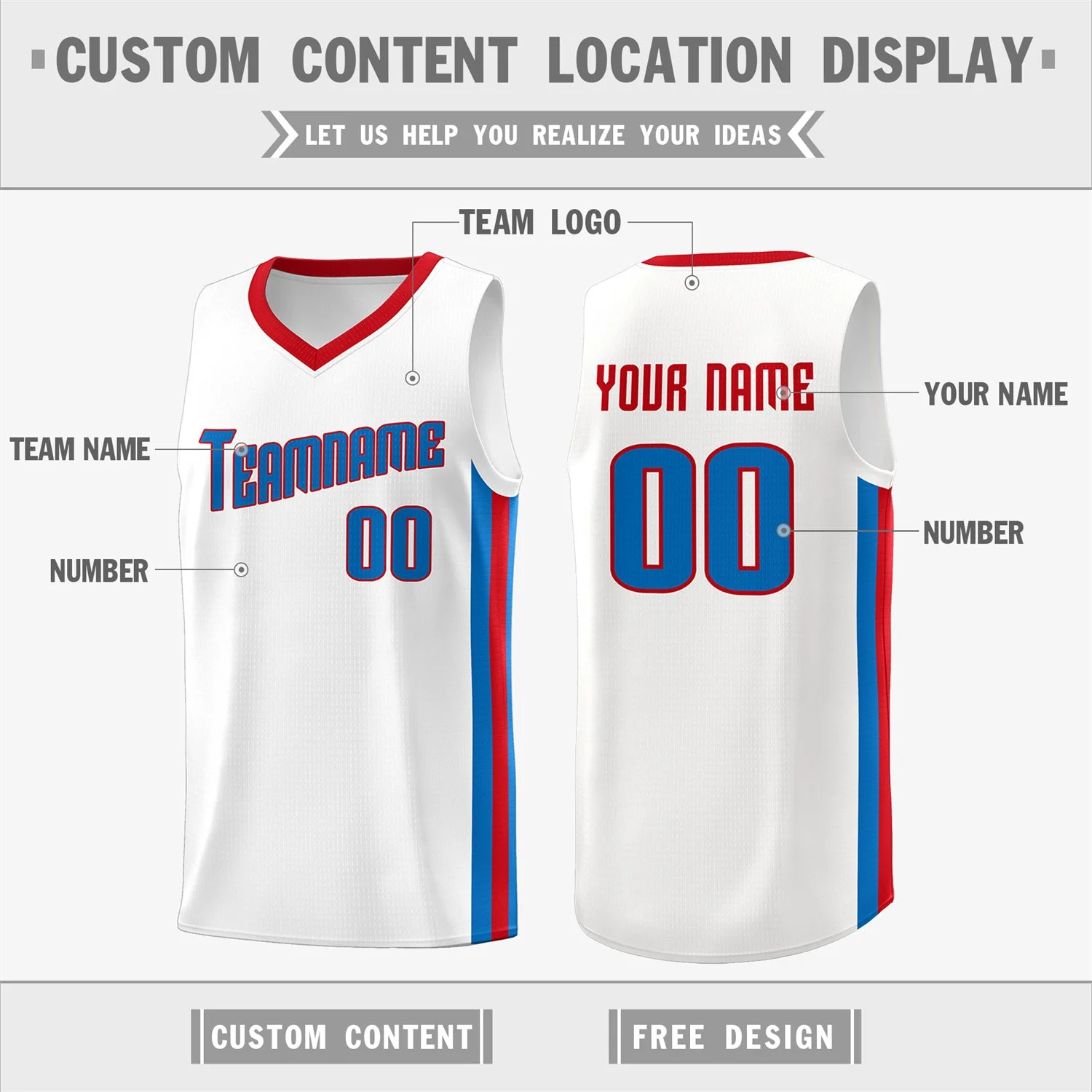 Custom White Royal-Red Classic Tops Tank Top Basketball Jersey - Image 2