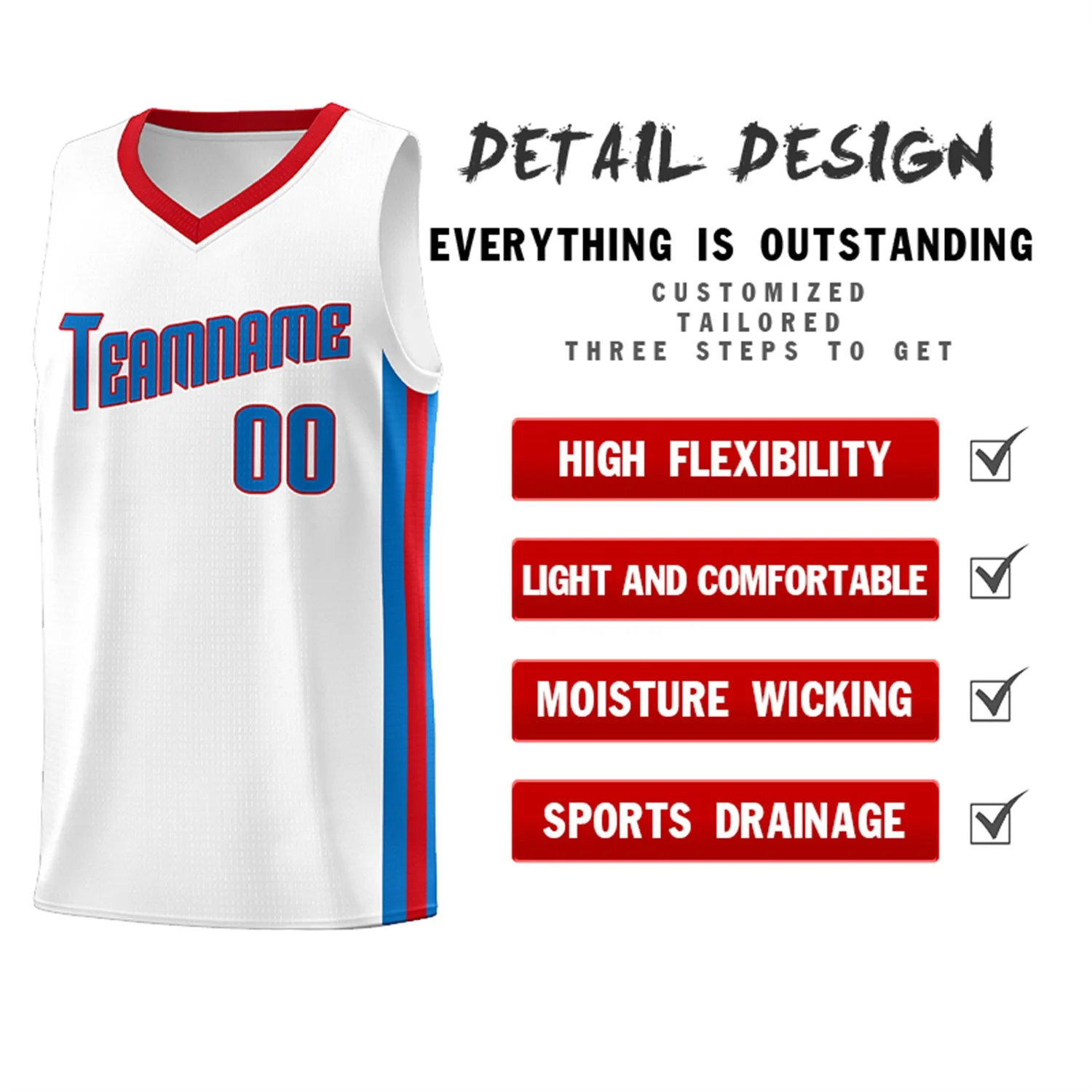 Custom White Royal-Red Classic Tops Tank Top Basketball Jersey - Image 4