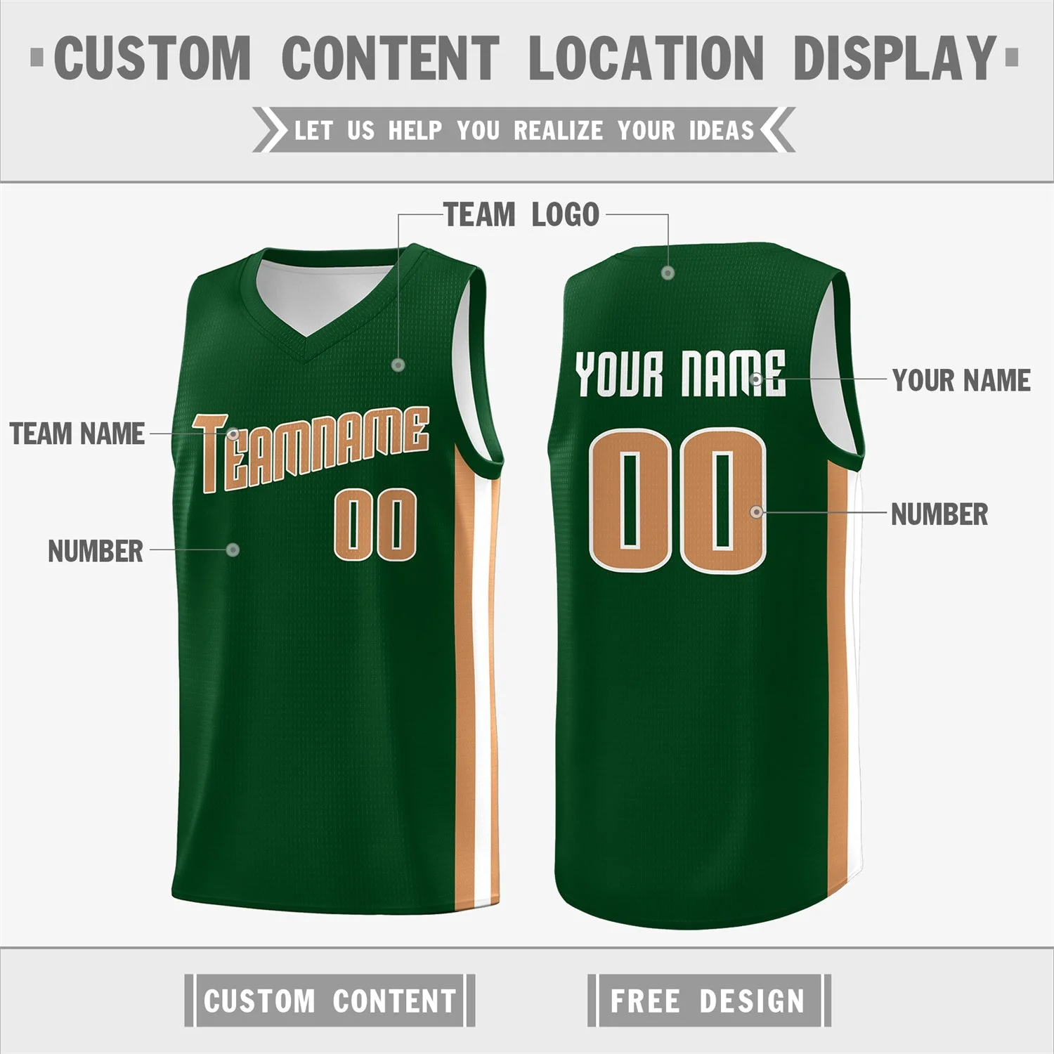 Custom Green Khaki Classic Tops Tank Top Basketball Jersey - Image 2