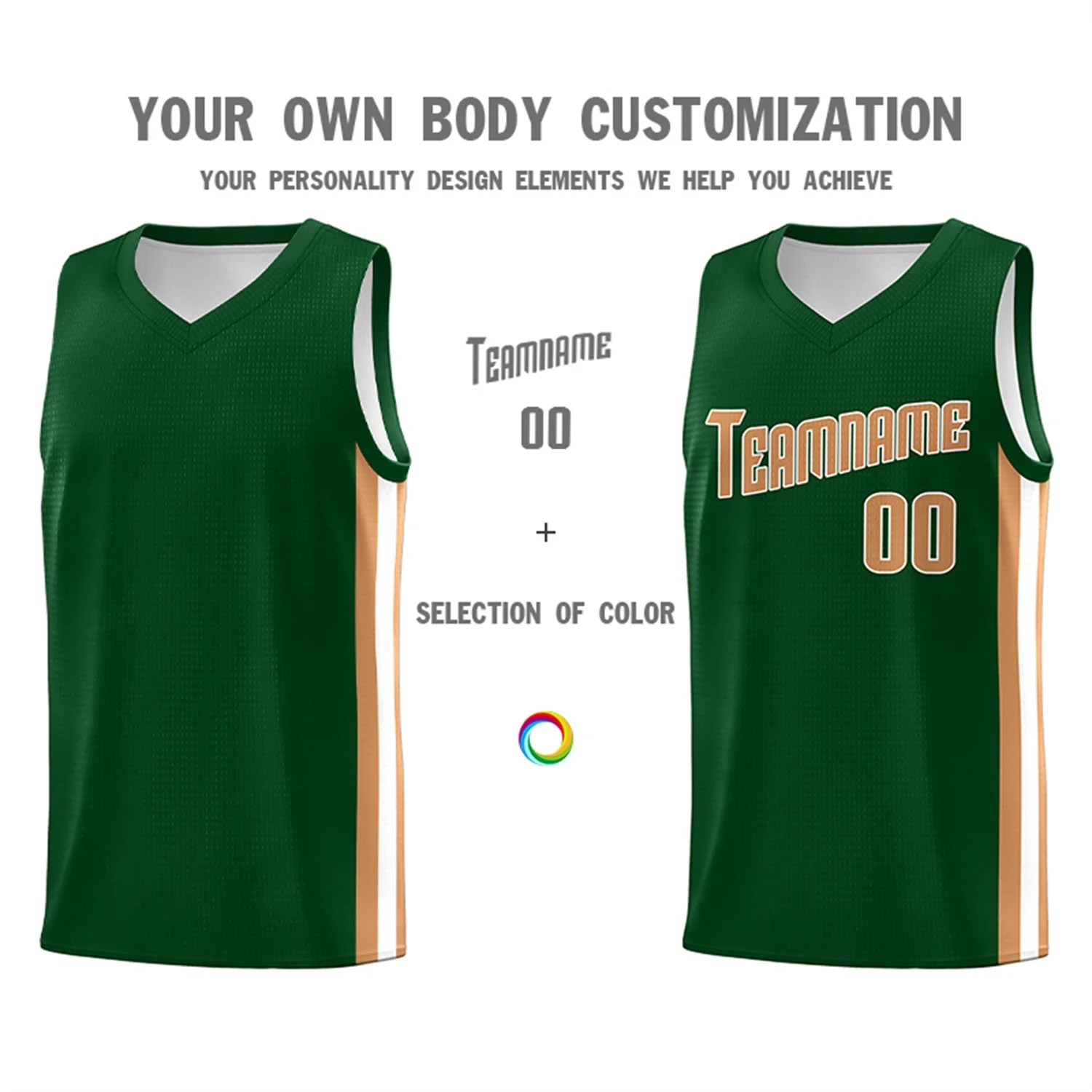 Custom Green Khaki Classic Tops Tank Top Basketball Jersey - Image 3