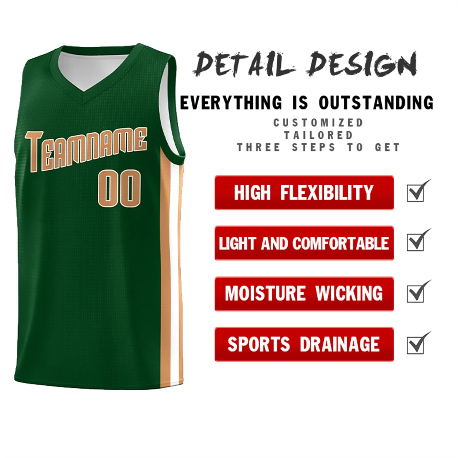 Custom Green Khaki Classic Tops Tank Top Basketball Jersey - Image 4