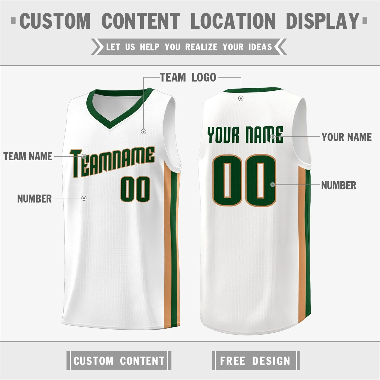 Custom White Green-Khaki Classic Tops Tank Top Basketball Jersey - Image 2