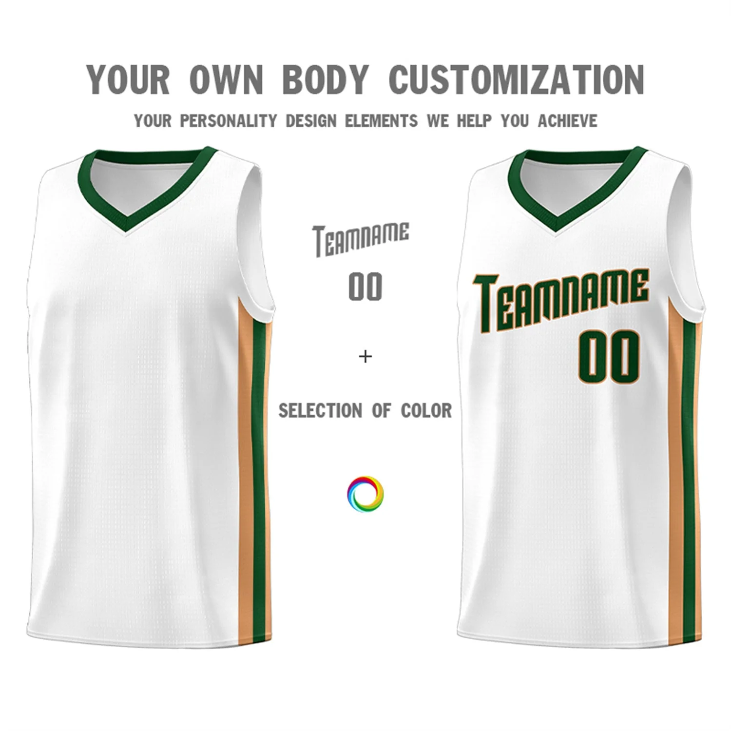 Custom White Green-Khaki Classic Tops Tank Top Basketball Jersey - Image 3