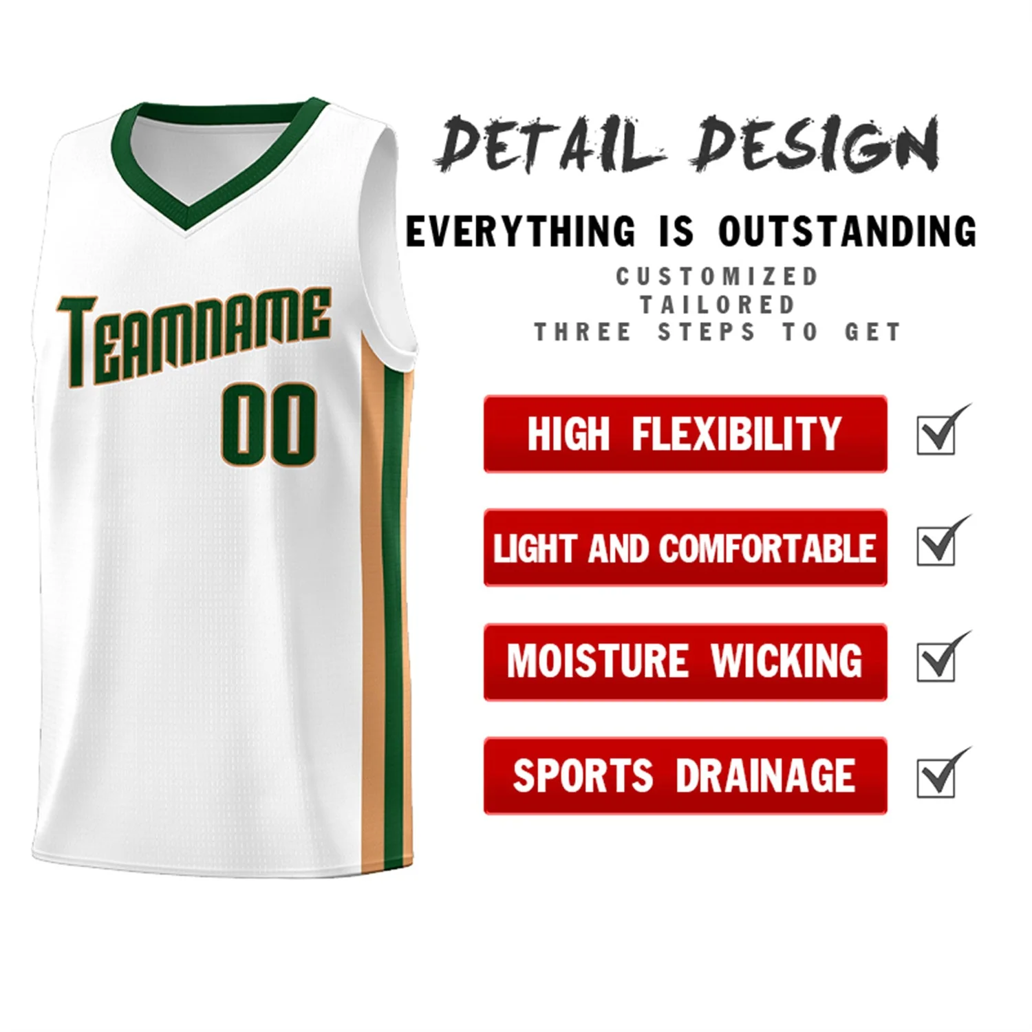 Custom White Green-Khaki Classic Tops Tank Top Basketball Jersey - Image 4