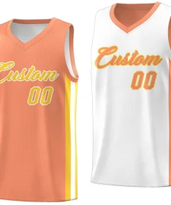 Custom White Orange Double Side Tops Basketball Jersey