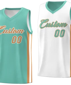 Custom Light Green White Double Side Tops Basketball Jersey