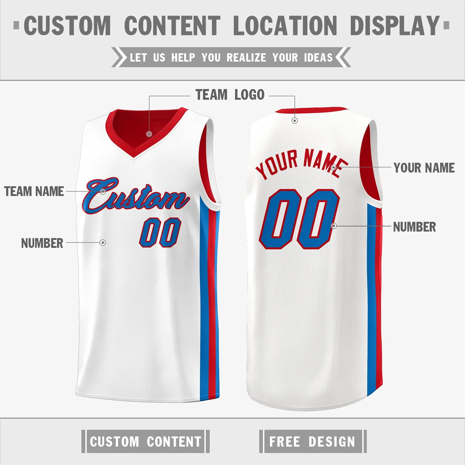 Custom Red White Double Side Tops Basketball Jersey - Image 3