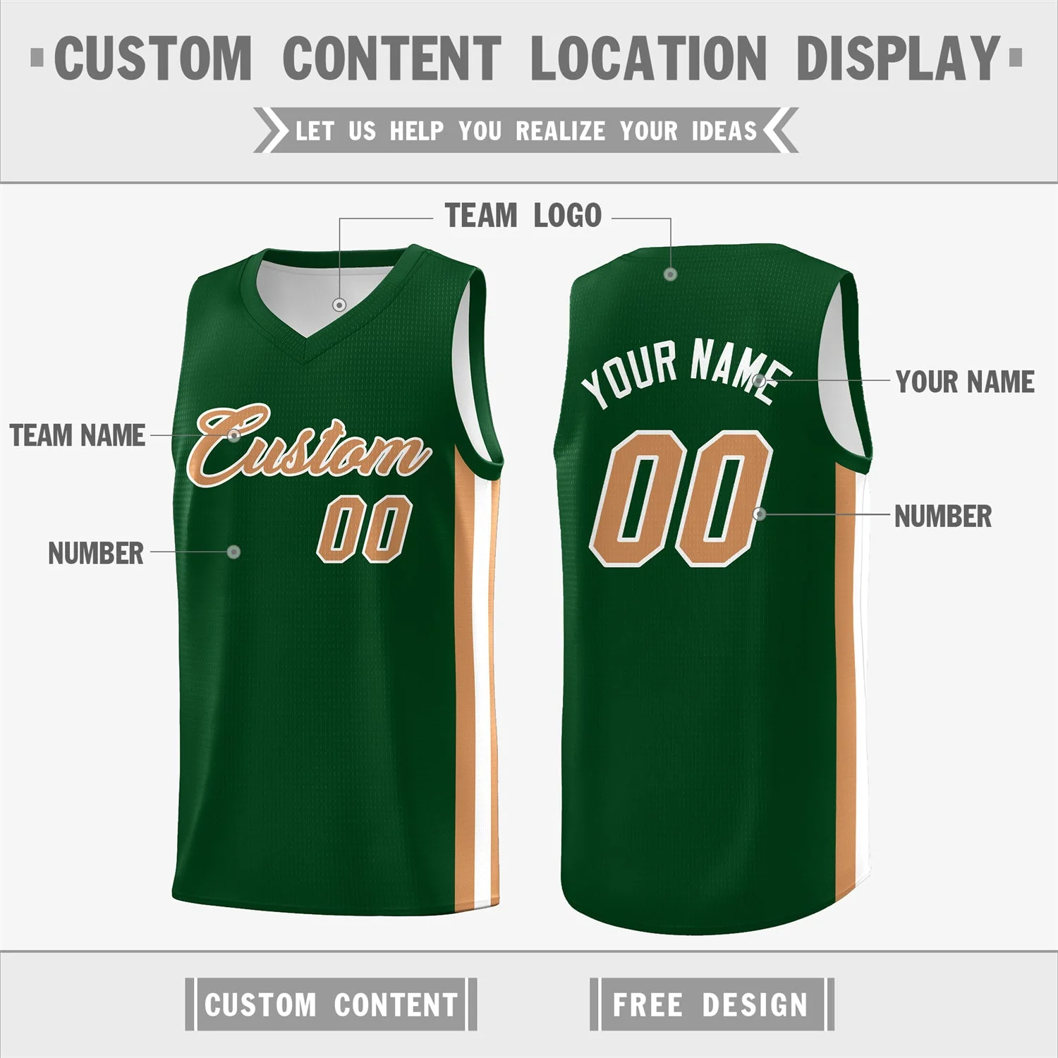 Custom Green White-Khaki Double Side Tops Basketball Jersey - Image 2