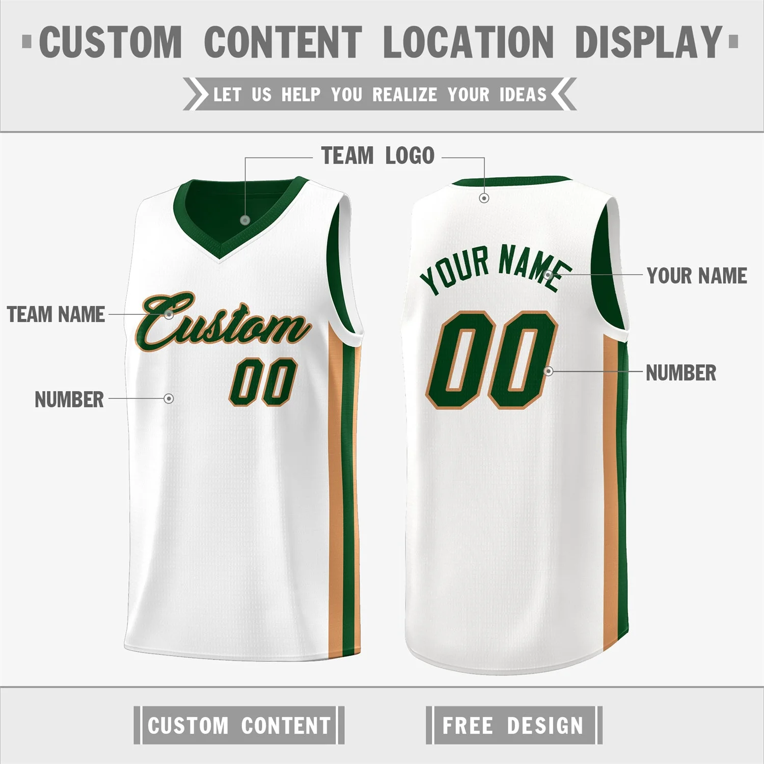 Custom Green White-Khaki Double Side Tops Basketball Jersey - Image 3